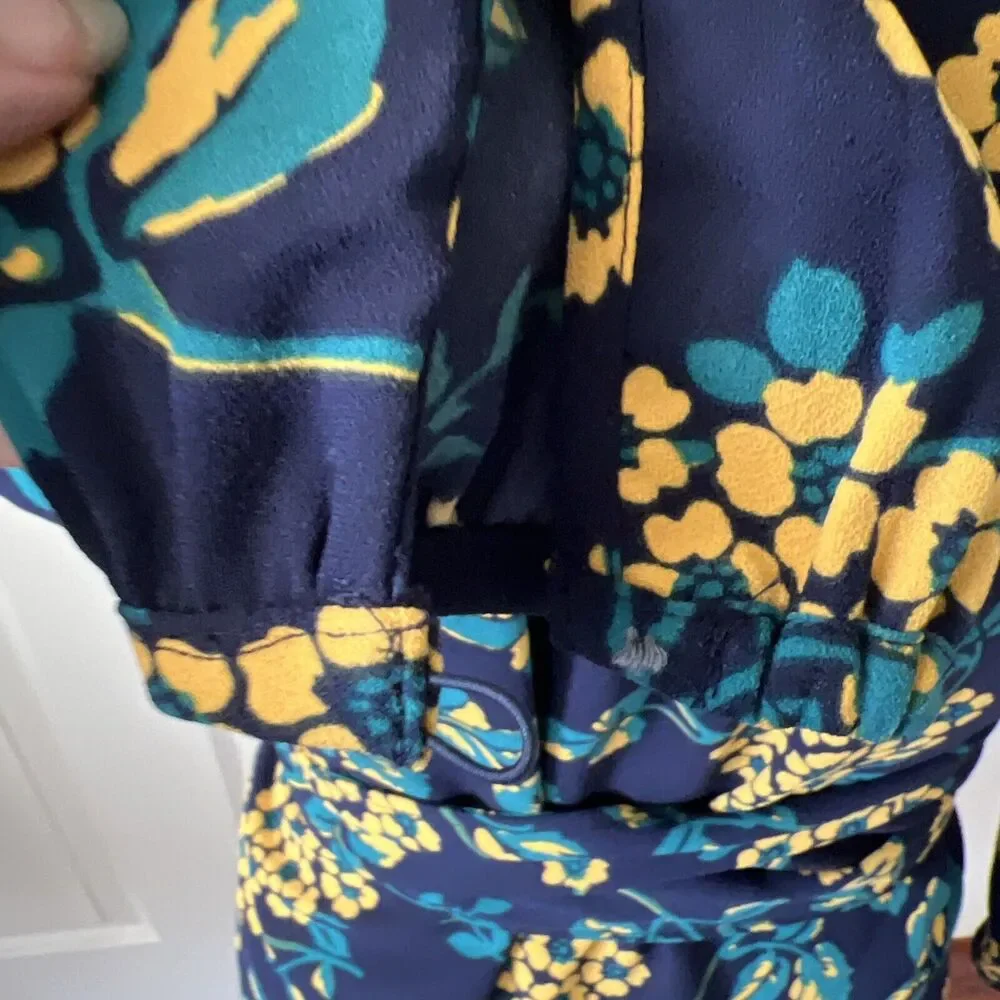 J Crew‎ Womens Floral Wrap Top Size XSmall Blue Long Sleeve Tie Waist